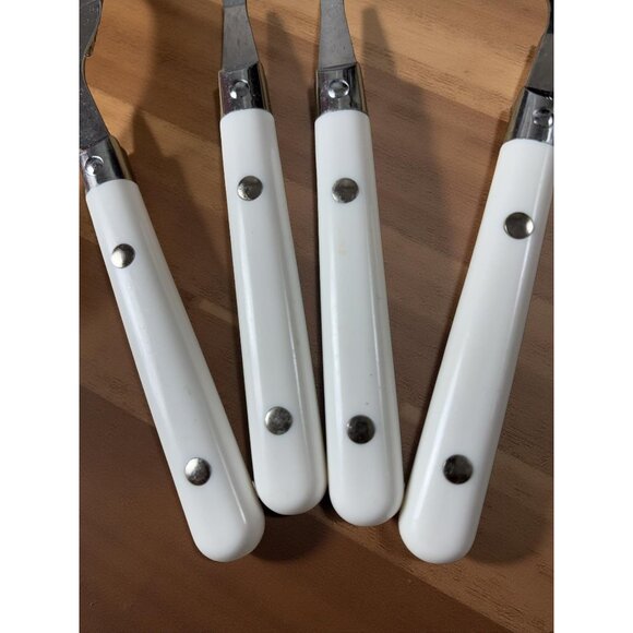 Vintage White Plastic Handle Flatware Set – 14 Pc Stainless Steel Rustic Cabin C - Picture 2 of 12